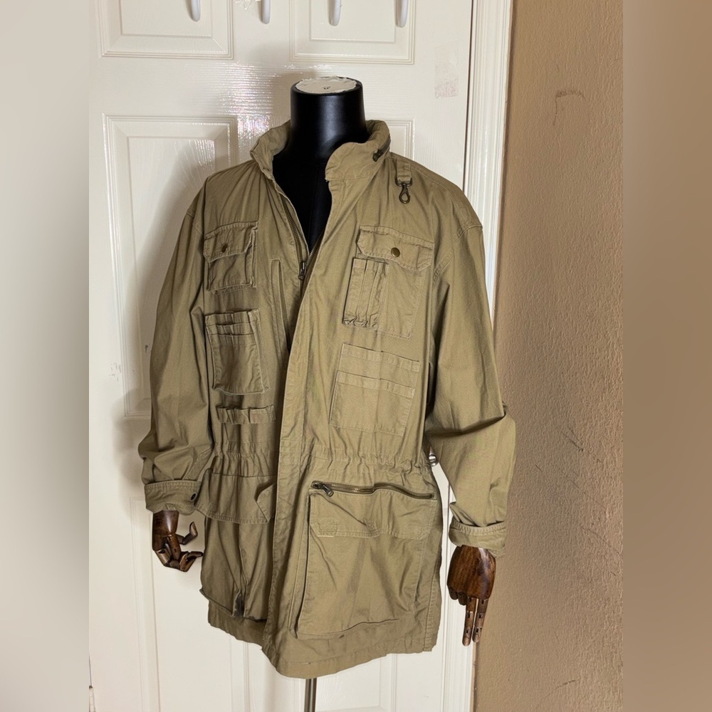 Vintage Banana Republic Safari Jacket Large Tan Photography Packable Hood​​​ - Picture 2 of 12